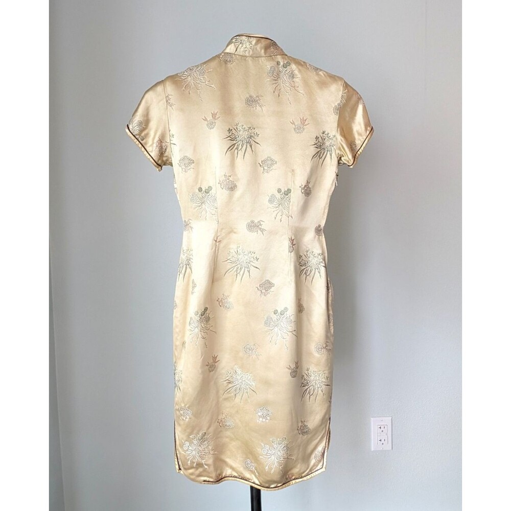 Vintage Silk Jacquard Qipao Cheongsam Dress Champagne Gold Chinese Dress Elegant - Picture 2 of 13